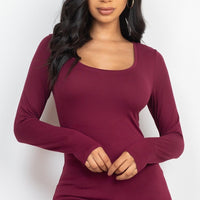 Scoop Neck Solid Long Sleeve Cozy Top - Passion 4 Fashion USA