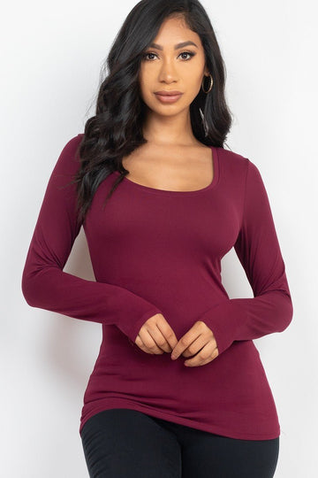 Scoop Neck Solid Long Sleeve Cozy Top - Passion 4 Fashion USA