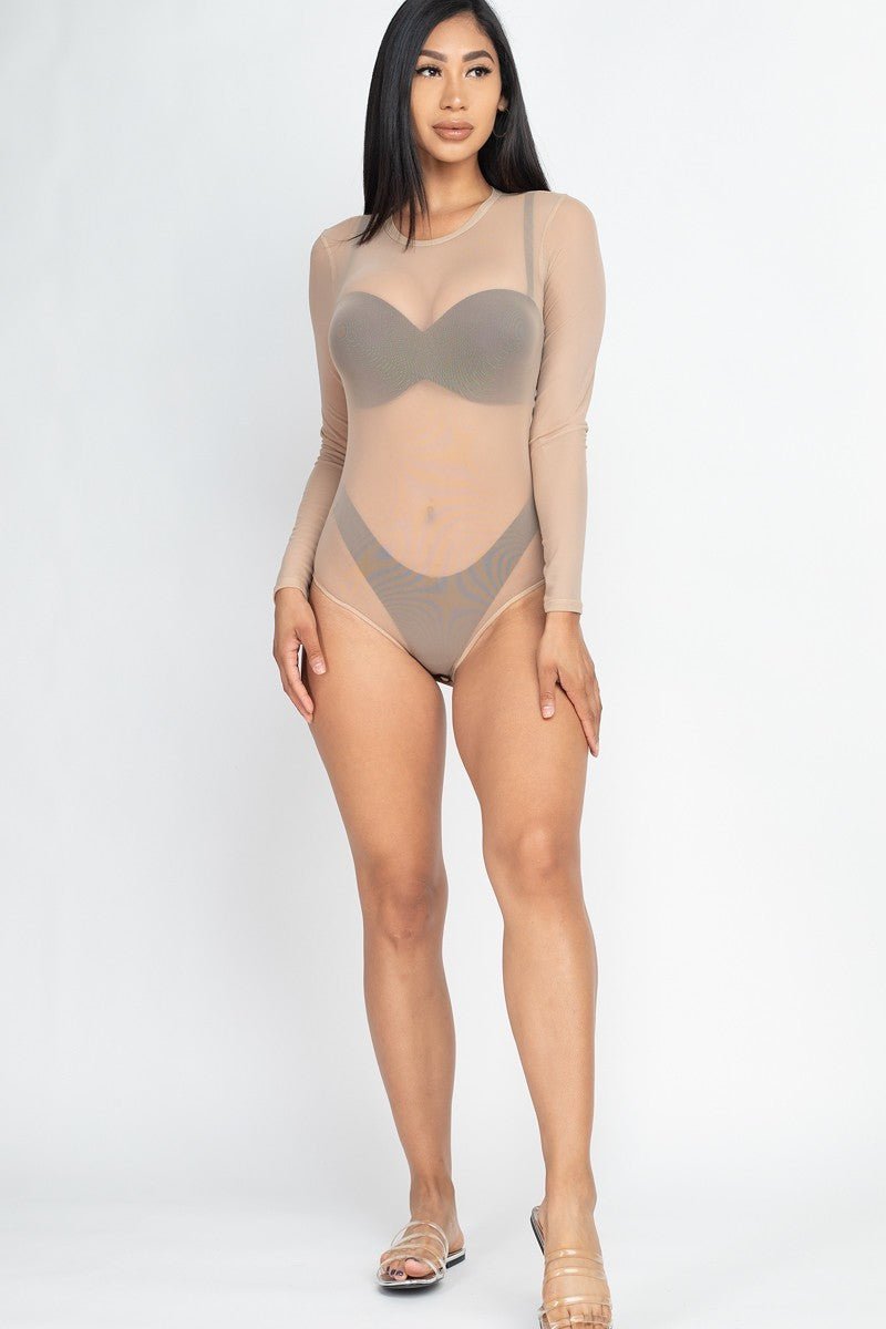 Sexy Sheer Mesh Long Sleeve Bodysuit - Passion 4 Fashion USA