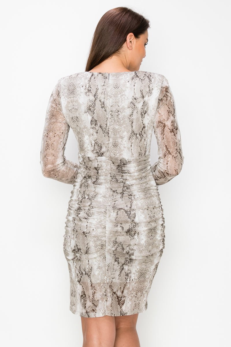 Shirring Animal Print Dress - Passion 4 Fashion USA