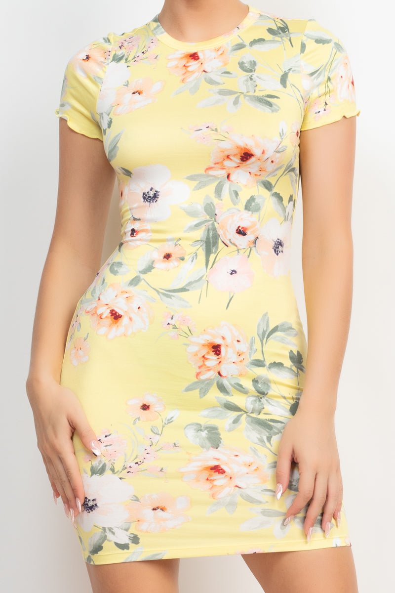 Short Sleeve Floral Bodycon Dress - Passion 4 Fashion USA