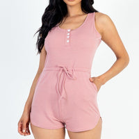 Sleeveless Drawstring Waist Button Tank Romper - Passion 4 Fashion USA