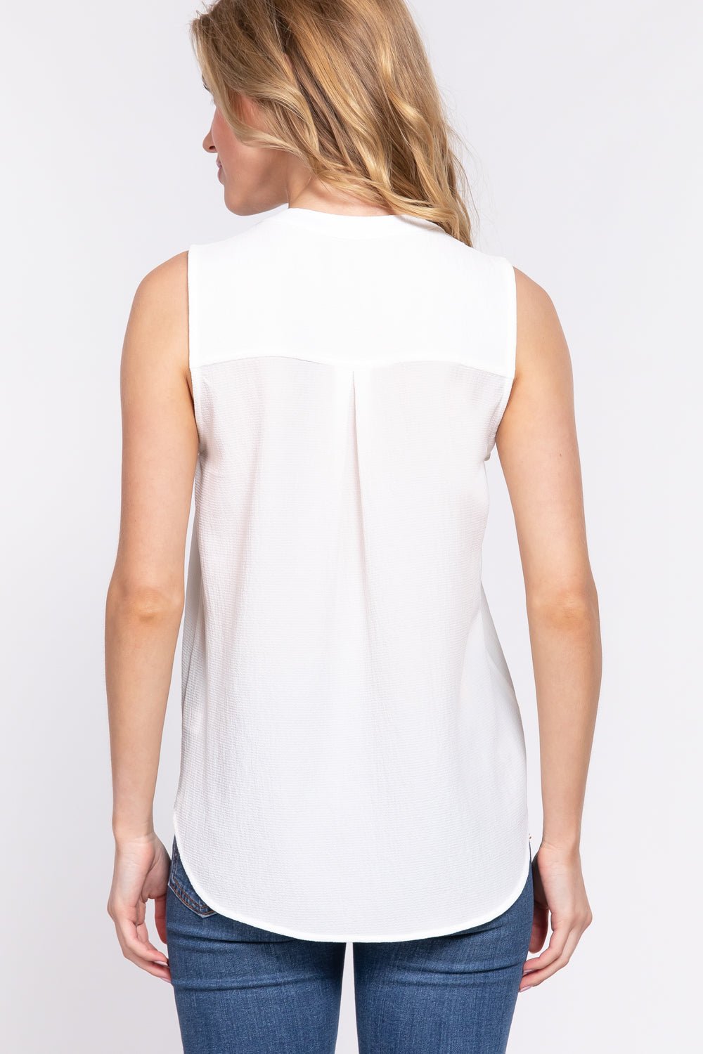 Sleeveless Henley Neck Woven Top - Passion 4 Fashion USA