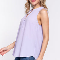 Sleeveless Henley Neck Woven Top - Passion 4 Fashion USA