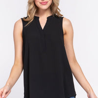 Sleeveless Henley Neck Woven Top - Passion 4 Fashion USA