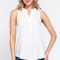 Sleeveless Henley Neck Woven Top - Passion 4 Fashion USA