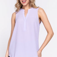 Sleeveless Henley Neck Woven Top - Passion 4 Fashion USA