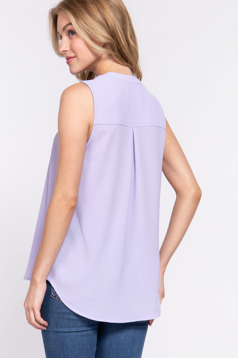 Sleeveless Henley Neck Woven Top - Passion 4 Fashion USA