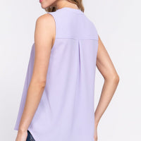 Sleeveless Henley Neck Woven Top - Passion 4 Fashion USA