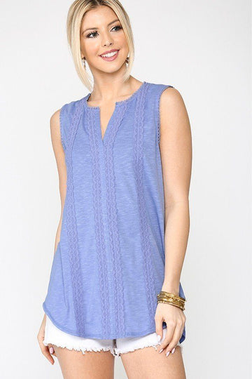 Sleeveless Lace Trim Tunic Top With Scoop Hem - Passion 4 Fashion USA