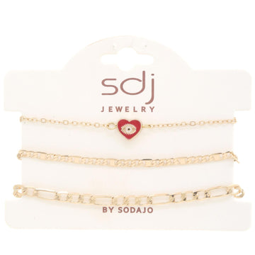 Sodajo Heart Charm Figaro Link Bracelet Set - Passion 4 Fashion USA