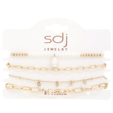 Sodajo Pearl Bead Oval Link Bracelet Set - Passion 4 Fashion USA