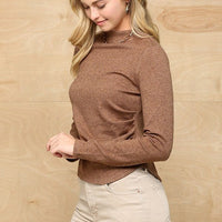 Solid And Cozy Soft Knit Mock Neck Top With Side Ruched Detail - Passion 4 Fashion USA