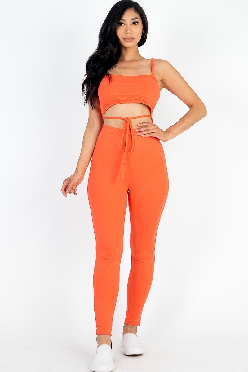 Solid Tie Front Cut Out Jumpsuit - Passion 4 Fashion USA