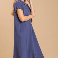 Split neck button down midi dress with no lining - Passion 4 Fashion USA