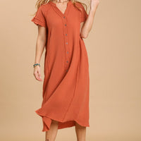 Split neck button down midi dress with no lining - Passion 4 Fashion USA