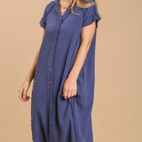 Split neck button down midi dress with no lining - Passion 4 Fashion USA