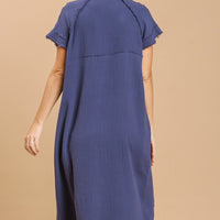 Split neck button down midi dress with no lining - Passion 4 Fashion USA