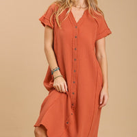 Split neck button down midi dress with no lining - Passion 4 Fashion USA