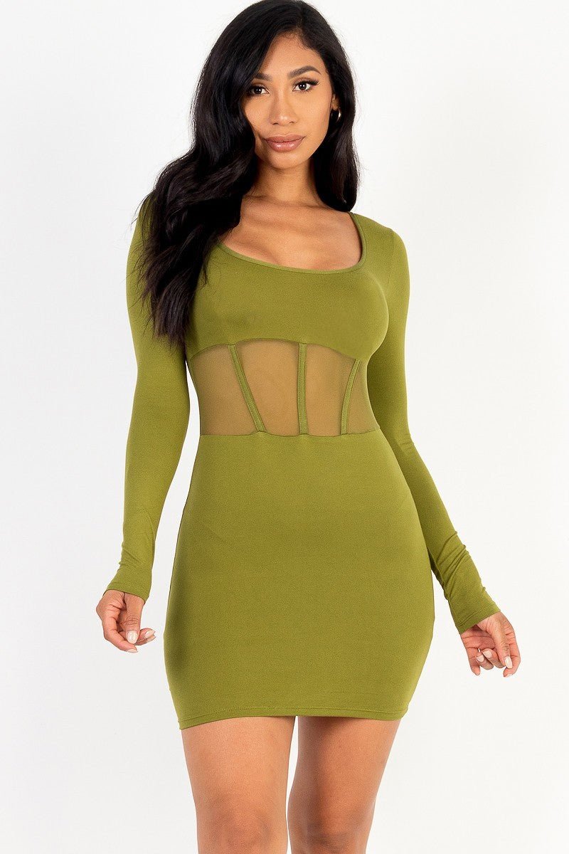 Square neck mesh corset mini dress - Passion 4 Fashion USA