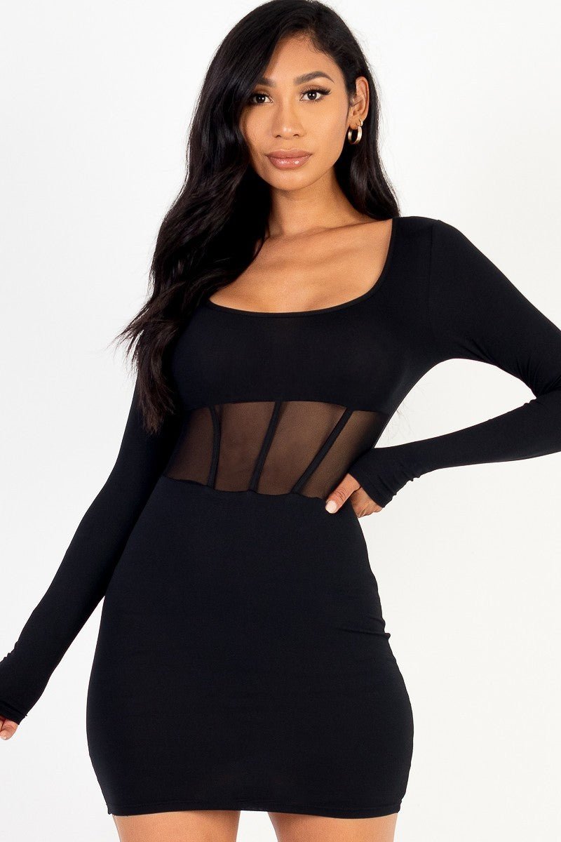 Square neck mesh corset mini dress - Passion 4 Fashion USA