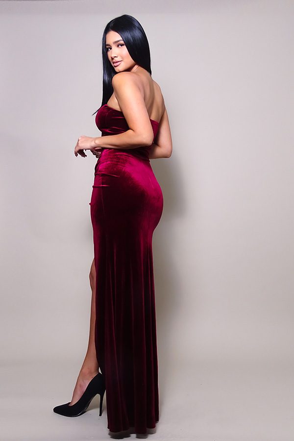 Strapless Sweetheart Maxi Velvet Dress - Passion 4 Fashion USA