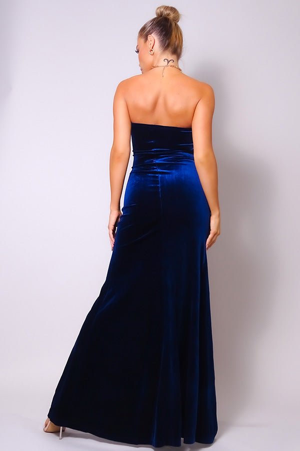 Strapless Sweetheart Maxi Velvet Dress - Passion 4 Fashion USA