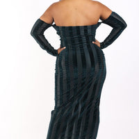 Striped Velvet Off Shoulder Dress - Passion 4 Fashion USA