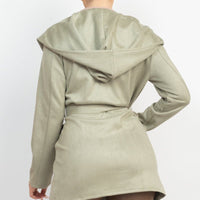 Suede Hooded Waist-tie Belt Jacket - Passion 4 Fashion USA