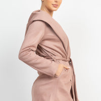 Suede Hooded Waist-tie Belt Jacket - Passion 4 Fashion USA