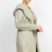 Suede Hooded Waist-tie Belt Jacket - Passion 4 Fashion USA