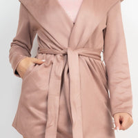 Suede Hooded Waist-tie Belt Jacket - Passion 4 Fashion USA