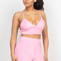 Terry Towel Bralette Top & Mini Shorts Set - Passion 4 Fashion USA