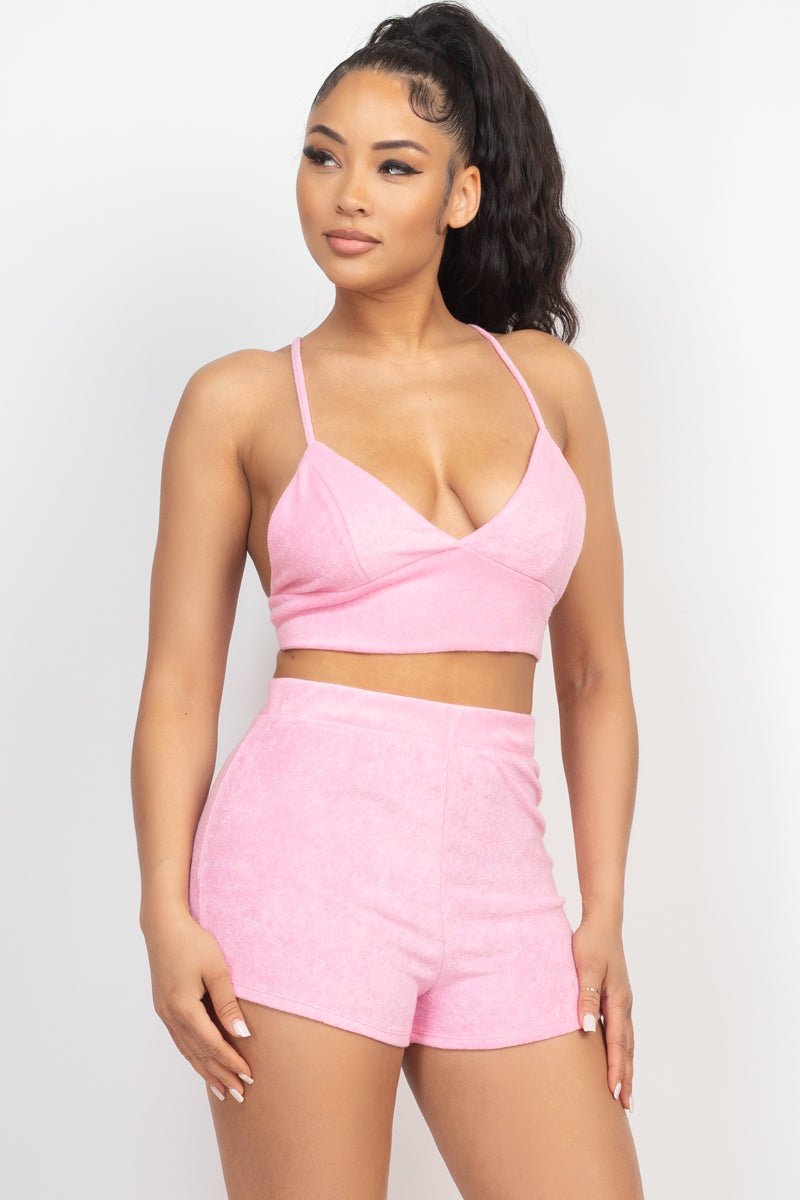 Terry Towel Bralette Top & Mini Shorts Set - Passion 4 Fashion USA