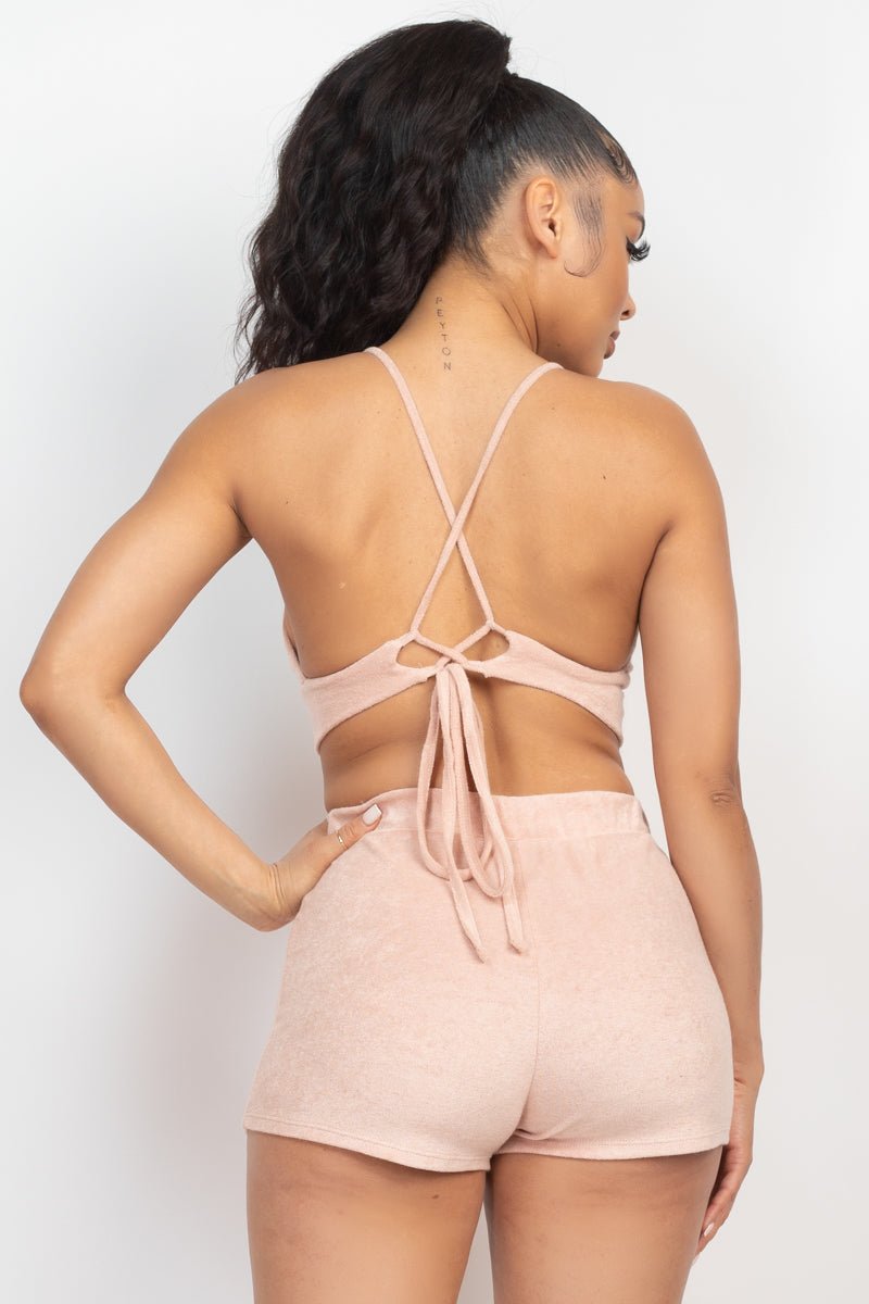 Terry Towel Bralette Top & Mini Shorts Set - Passion 4 Fashion USA