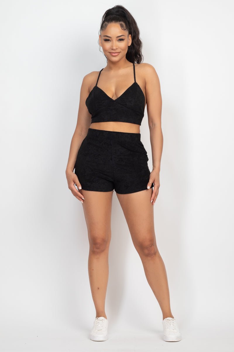 Terry Towel Bralette Top & Mini Shorts Set - Passion 4 Fashion USA