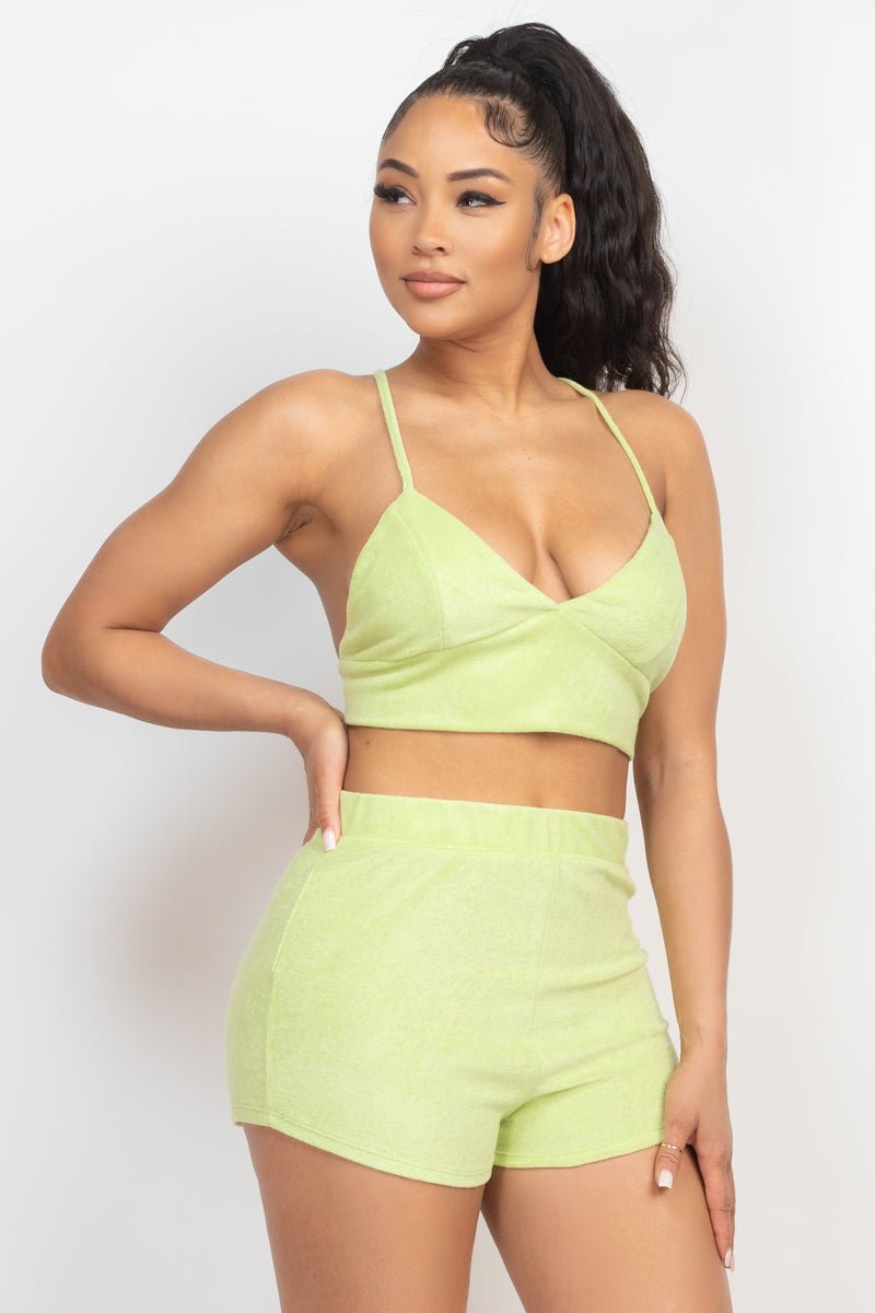 Terry Towel Bralette Top & Mini Shorts Set - Passion 4 Fashion USA