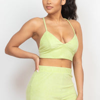 Terry Towel Bralette Top & Mini Shorts Set - Passion 4 Fashion USA