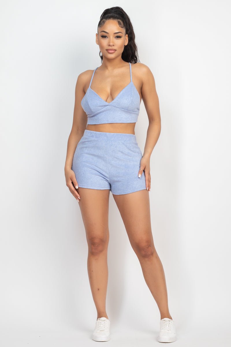 Terry Towel Bralette Top & Mini Shorts Set - Passion 4 Fashion USA