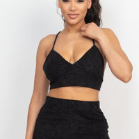 Terry Towel Bralette Top & Mini Shorts Set - Passion 4 Fashion USA