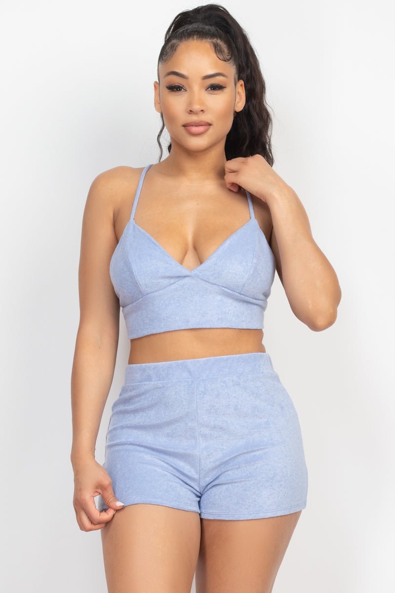 Terry Towel Bralette Top & Mini Shorts Set - Passion 4 Fashion USA