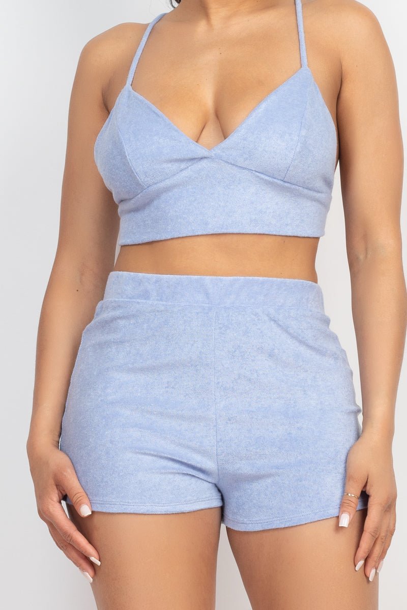 Terry Towel Bralette Top & Mini Shorts Set - Passion 4 Fashion USA