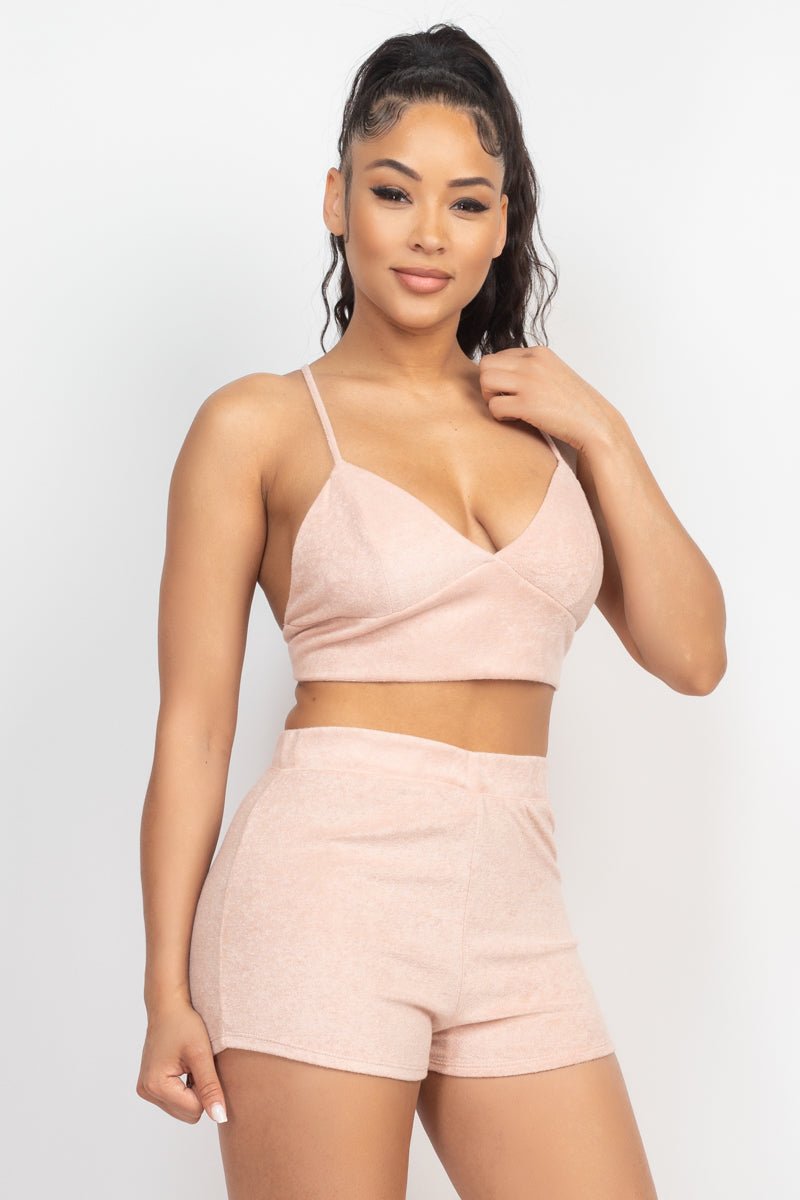 Terry Towel Bralette Top & Mini Shorts Set - Passion 4 Fashion USA