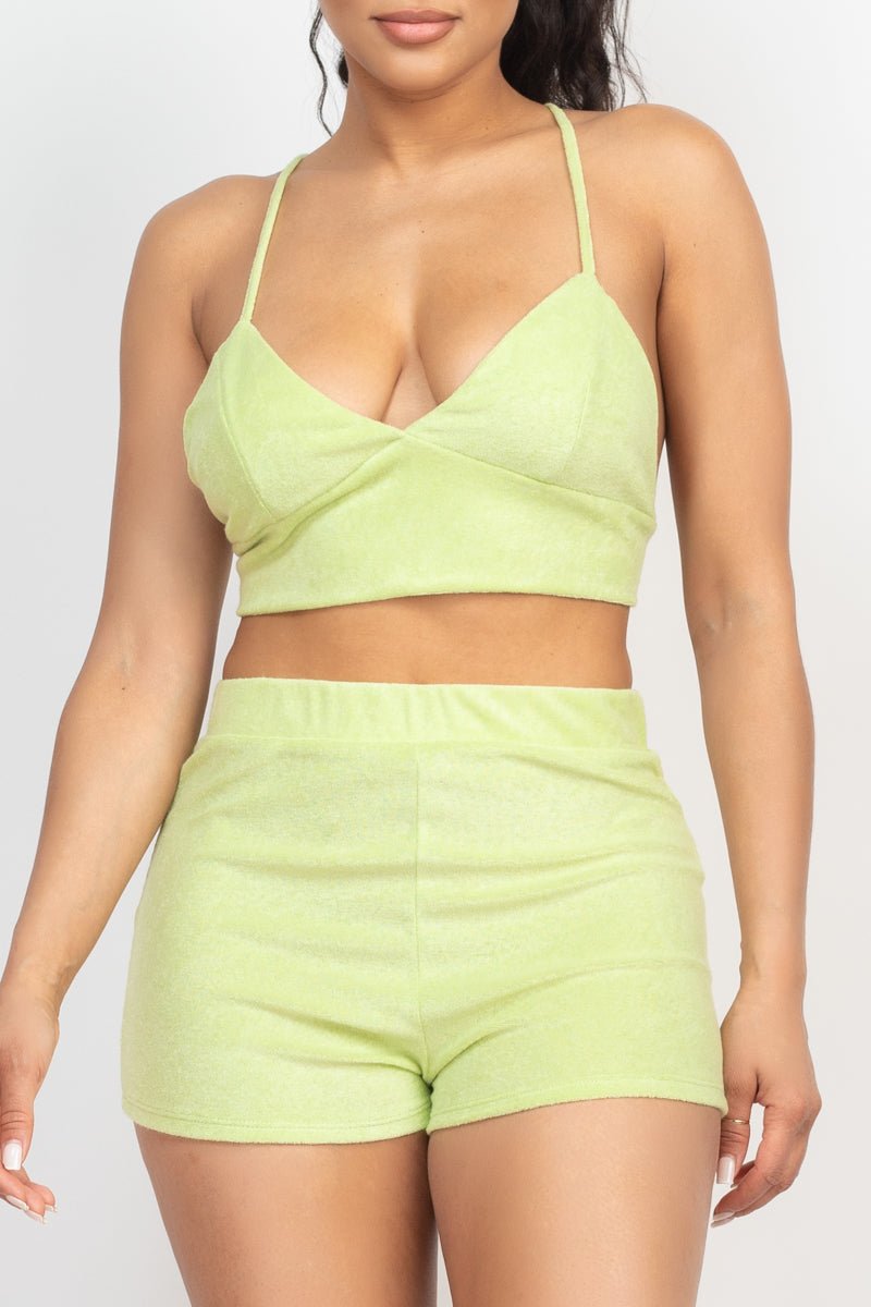 Terry Towel Bralette Top & Mini Shorts Set - Passion 4 Fashion USA