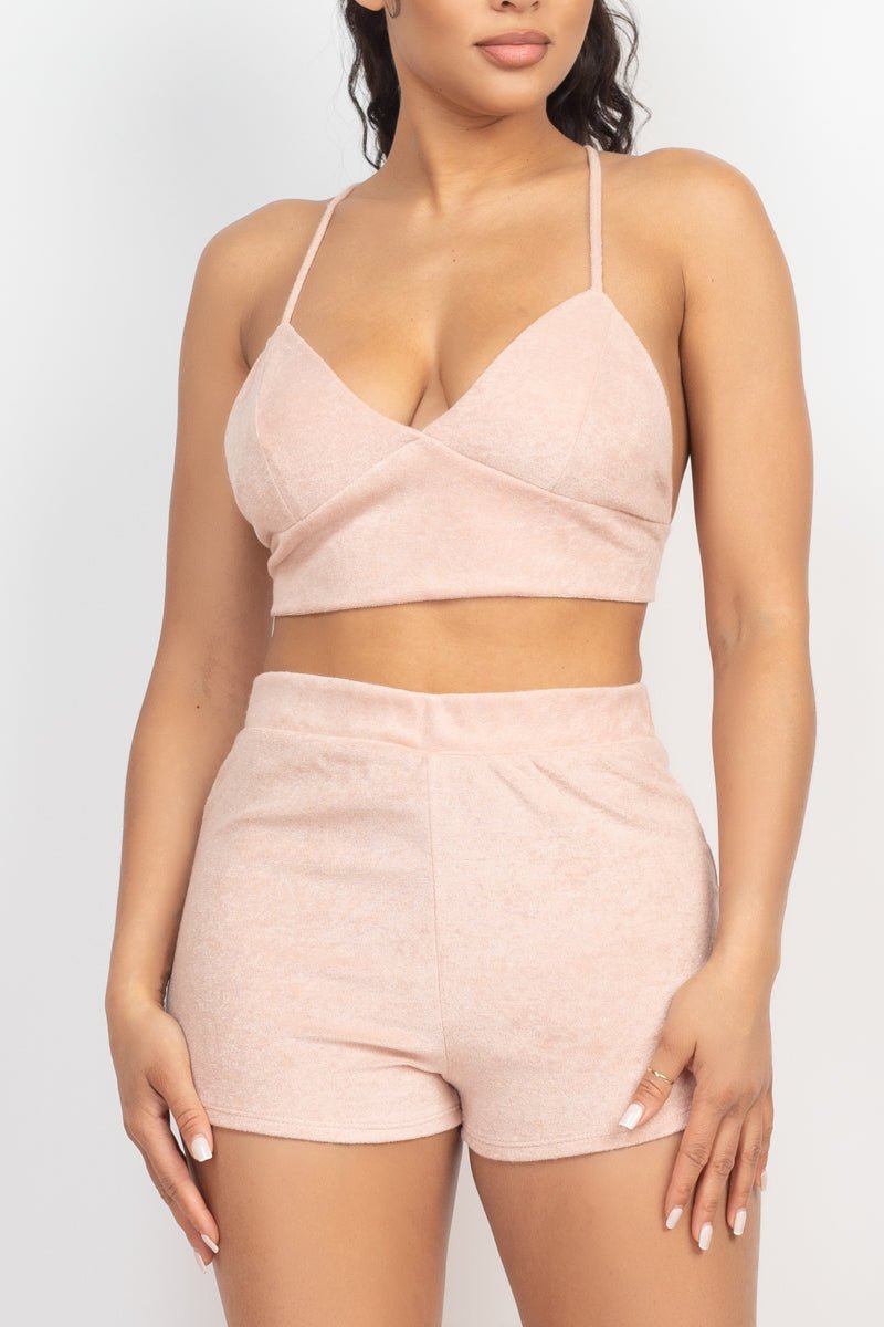 Terry Towel Bralette Top & Mini Shorts Set - Passion 4 Fashion USA