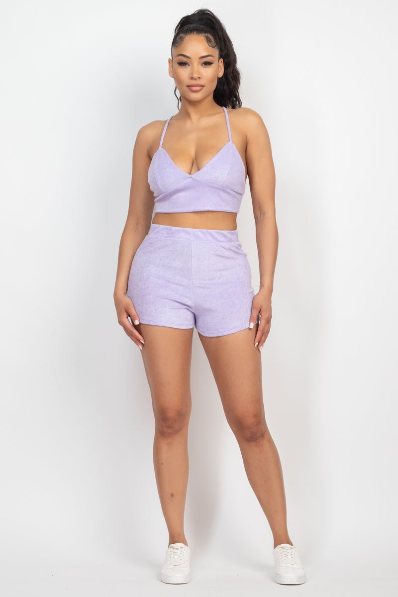 Terry Towel Bralette Top & Mini Shorts Set - Passion 4 Fashion USA