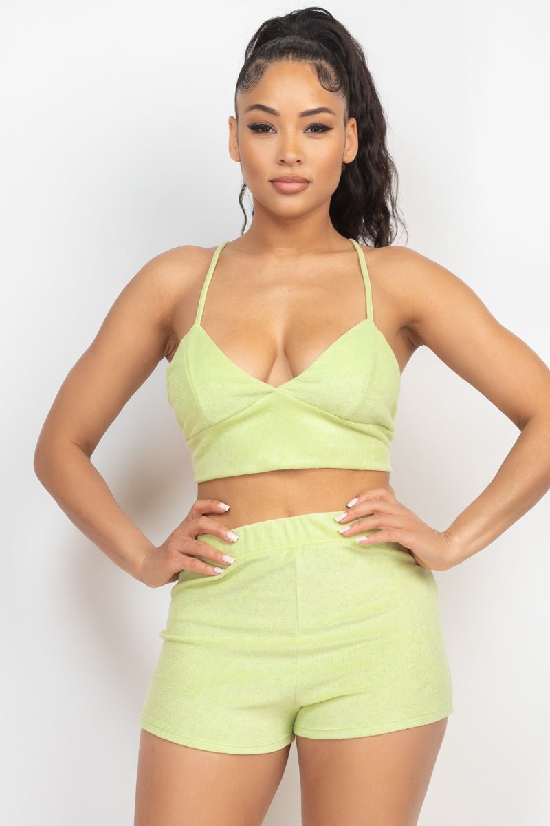 Terry Towel Bralette Top & Mini Shorts Set - Passion 4 Fashion USA