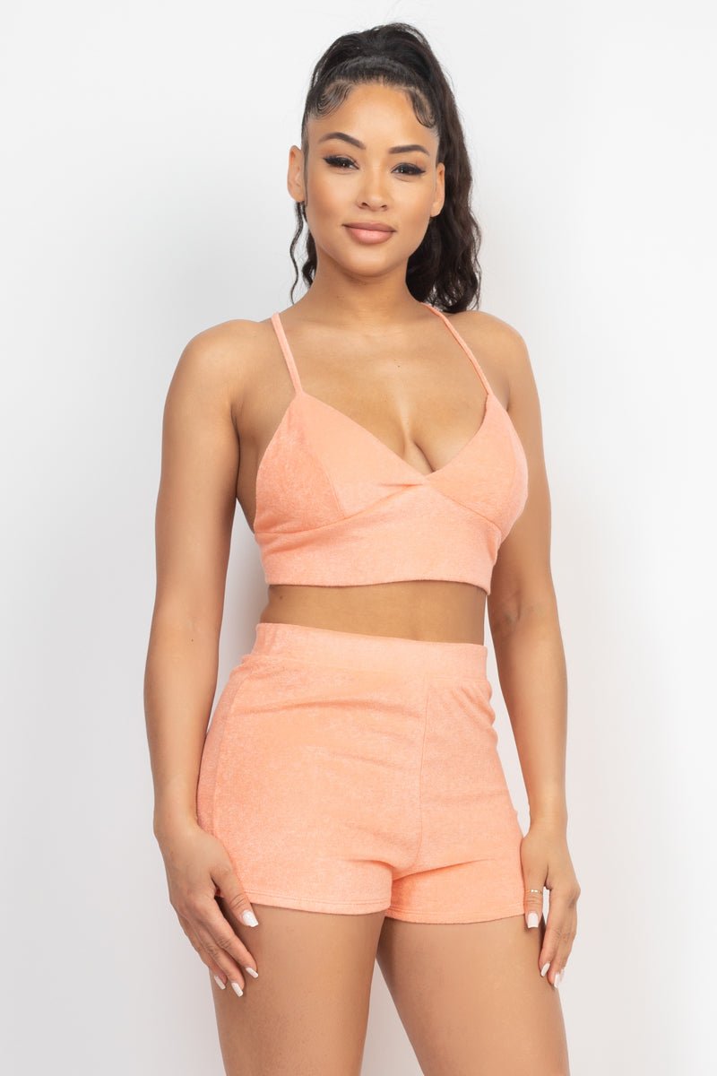 Terry Towel Bralette Top & Mini Shorts Set - Passion 4 Fashion USA