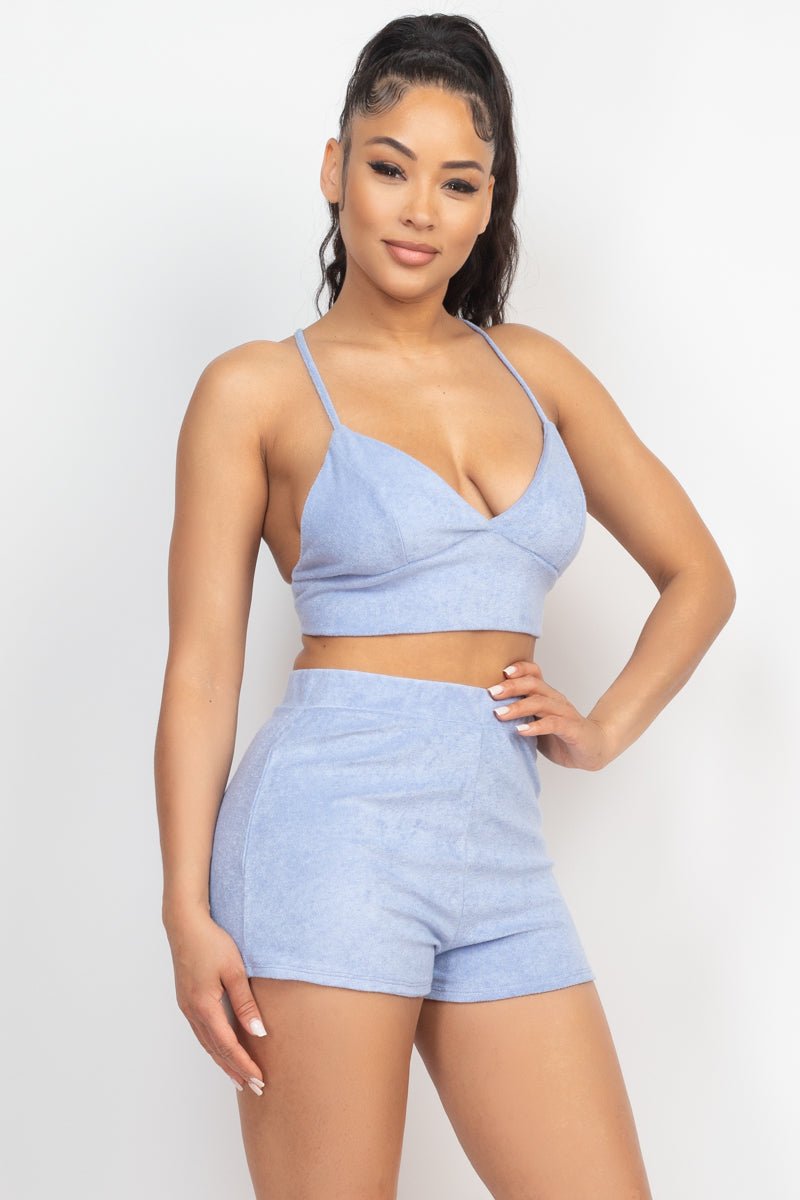 Terry Towel Bralette Top & Mini Shorts Set - Passion 4 Fashion USA