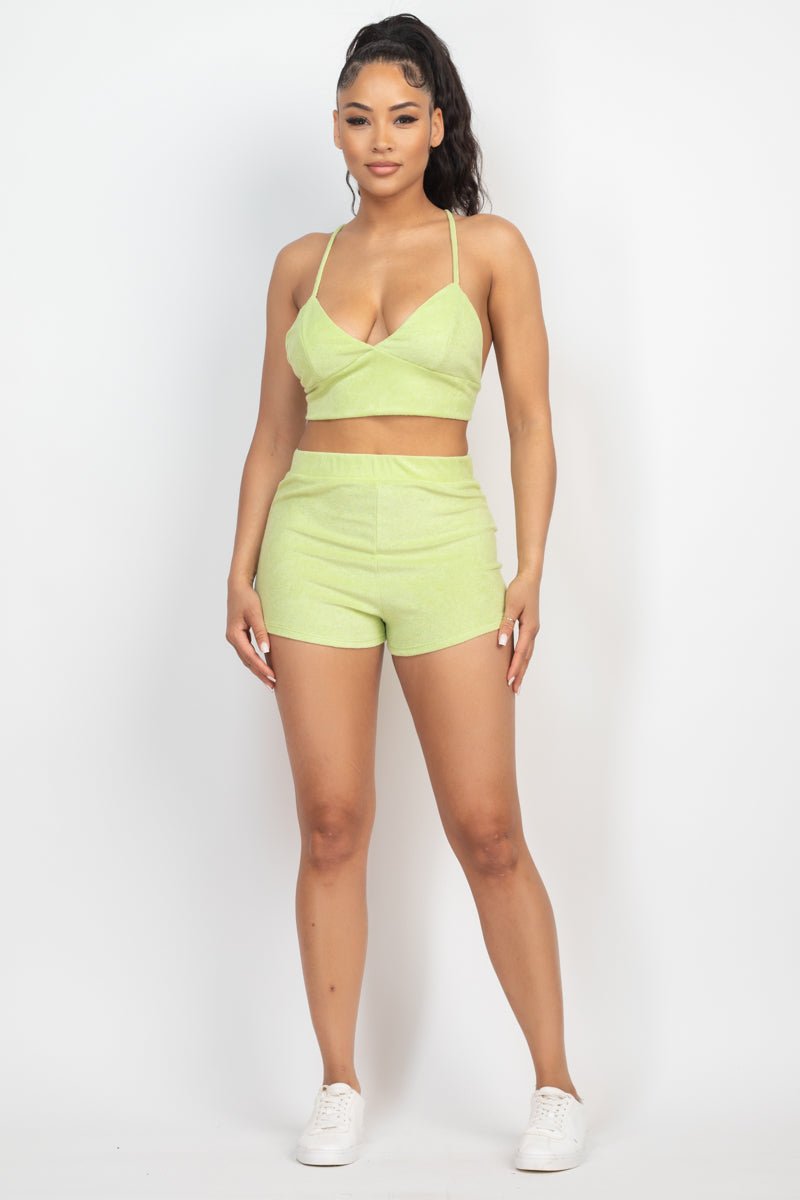 Terry Towel Bralette Top & Mini Shorts Set - Passion 4 Fashion USA